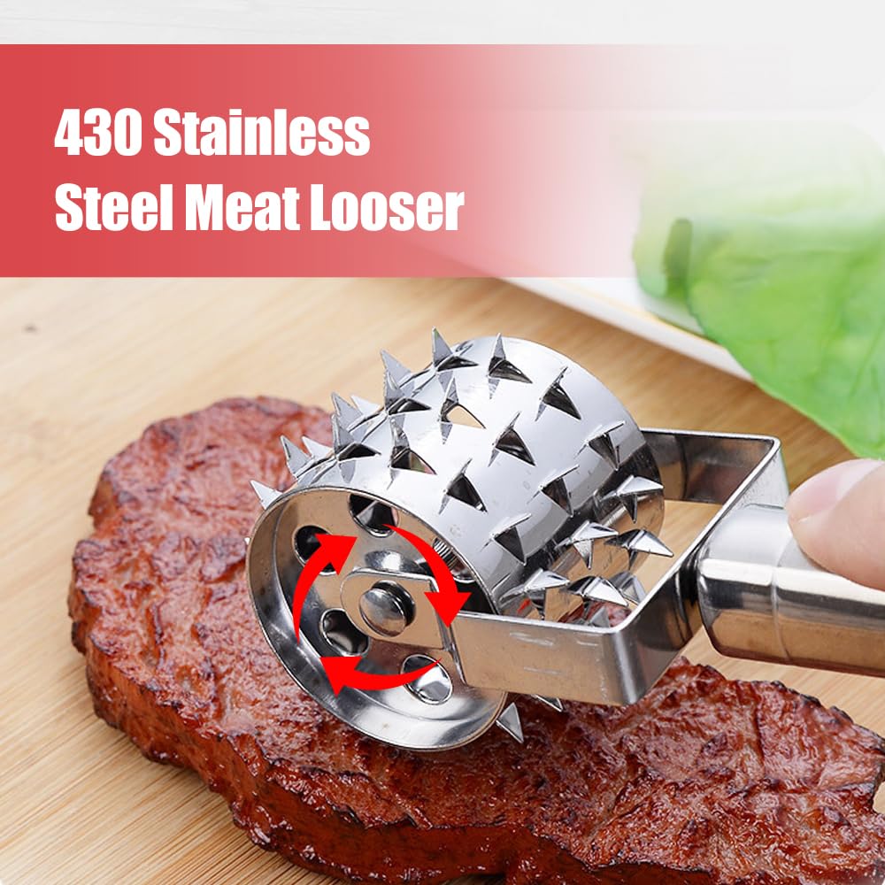 Meat Tenderizer, 2024 New Stainless Steel Meat Tenderizer Roller Rolling Hammer-Pizza Roll Meat Needle Pin Hole Punch for Steak Chicken Pork Beef