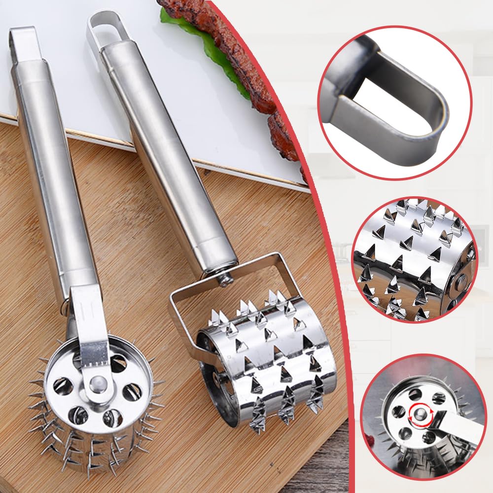 Meat Tenderizer, 2024 New Stainless Steel Meat Tenderizer Roller Rolling Hammer-Pizza Roll Meat Needle Pin Hole Punch for Steak Chicken Pork Beef