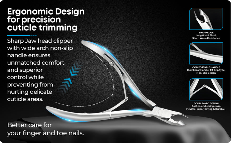 Rikans Professional Cuticle Clippers for Nails – Razor Sharp Cuticle Trimmer Tool – Durable Stainless Steel Cuticle Clippers for Adults – Ergonomic Non-Slip Handle for Fingernails & Toenails (Silver)